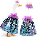 Princess Porch Goose Outfit Winter Porch Goose Outfit Sparkly Rainbow Sequin Cape for 17" 23" Lawn Garden Yard Geese(Purple)