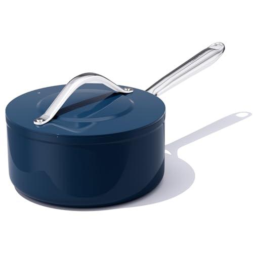 CookinCraze 3.5qt Nonstick Ceramic Sauce Pan with Lid (8.19") Even Heat Distribution, Non Toxic & PFAS Free Healthy Cooking Pot for All Stovetops (Induction/Gas/Electric), Oven Safe 500°F, Navy Blue