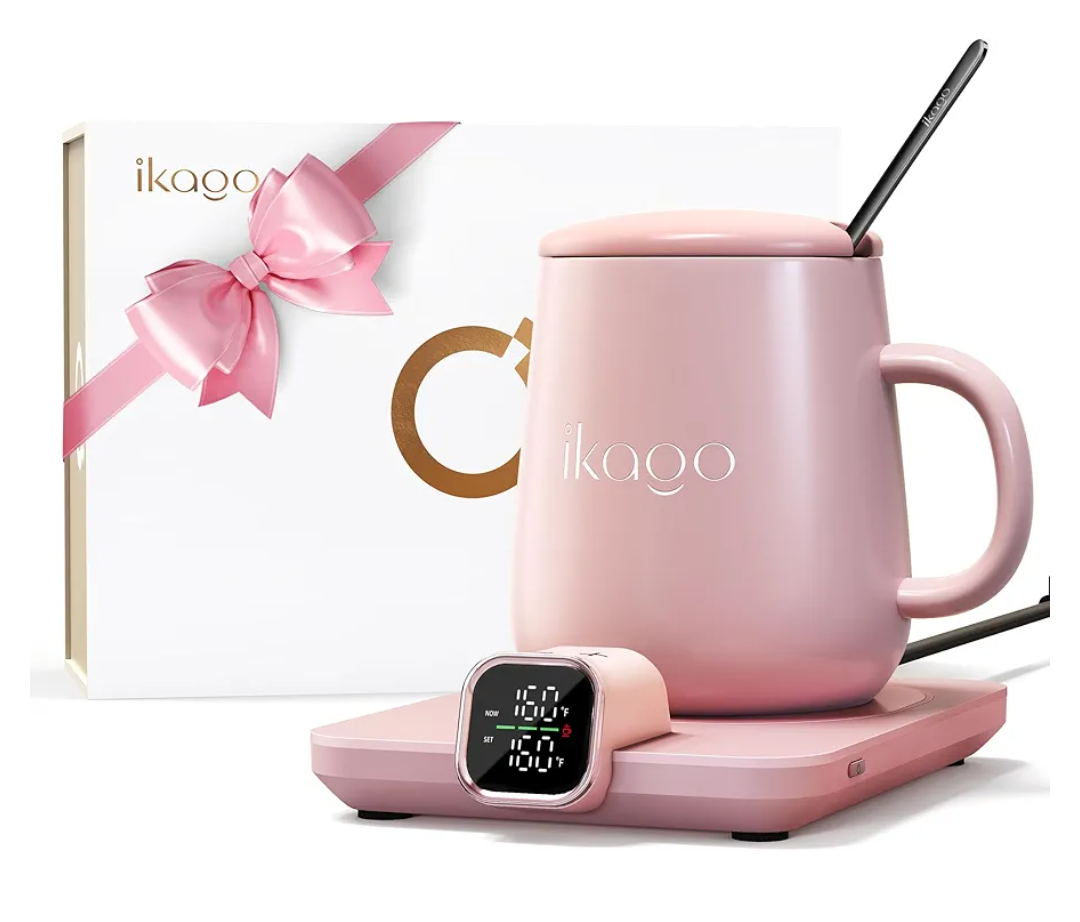 Coffee Mug Warmer Set, ±1°F Precision Temperature Control Smart Heated Mug for Desk, Electric Coffee Warmer with Auto Shut Off & Real-Time Temp Display, Gifts for Men Women, 15oz Ceramic Mug, Pink