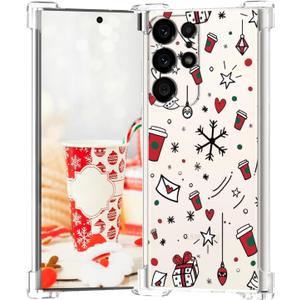 Clear for Samsung Galaxy S23 Ultra Christmas Case,Crystal Soft TPU Anti-Drop Shockproof Protective Cover/Love Heart Happy New Year Phone Case for Samsung Galaxy S23 Ultra Women (hearts and stars)