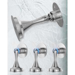 Magnetic Door Stop Holder 4 Pack - Door Stoppers Stainless Steel Heavy Duty Stops for Bottom of Door - Wall Floor Mounting No Drill Strong Adhesive & Screws Magnet Catch Keep Door Open (Silver)