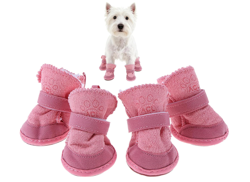 GabeFish Puppy Cute Cozy Warm Anti Slip Winter Boots for  Dogs Pets Cats Thicken Fleece Snow Shoes Brown Medium (Label: 3), Pink