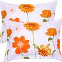 EVENHUG Quilted Pillow Shams Set of 2 Orange Sunflower Pillow Covers Floral Pillowcases Matching Bedding Decoration (20" X 36")