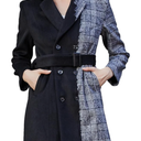 S·DEER Womens Coat with Plaid Patch Style, Wool Blend Winter Coat, Mid-Length Belted Notched Lapel Collar Coat M