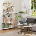 Arbuxzuy Arched Bookshelf 5 Tier Book Shelf, 31.5 Inch Width Industrial Arch Bookcase, Curved Tall Bookshelf with Open Shelves for Home Office, Living Room, Bedroom, Gold