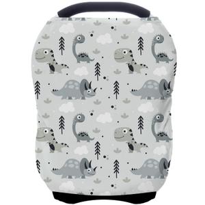 Car Seat Covers for Babies - Multi- use Nursing Carseat Canopy, Breastfeeding Covers, Baby Shower Gifts for Boys and Girls (Grey Dinosaur)