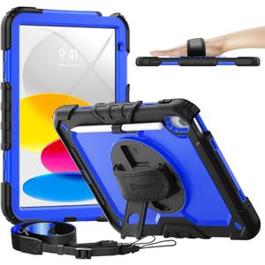 timecity for iPad (A16) 11th/ 10th Generation Case 11''/ 10.9 Inch (2025/2022) - Heavy Duty Protective Cover with Screen Protector, Stand, Shoulder Strap & Pencil Holder | Kids-Friendly - Dark Blue