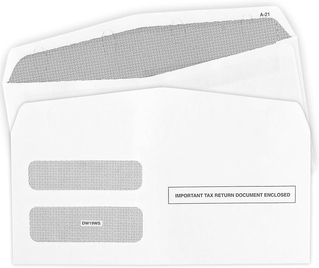 50 1099 NEC Tax Form Envelopes 2025, Designed for Printed 1099 NEC Forms, 3 13/16 x 8 7/8 Self-Seal, Double-Window, Security Tinted, 50 Nec Self-Seal Envelopes