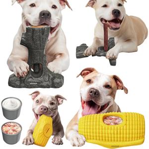 Ansoniser 2-in-1 Durable Dog Toy BundleBully Stick Holder & Frozen Treat Slow Feeder for Aggressive Chewers, Food-Safe Interactive Toys to Relieve Boredom, Best Gift for Small to Large Dogs (Corn+Branches)