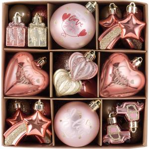 Valery Madelyn 35Pcs Valentines Heart Shaped Ornaments Gift Pack, Christmas Craft Painted Tree Heart Decorations, Pink Rose Gold Christmas Baubles Hanging Party Wedding Anniversary Decor