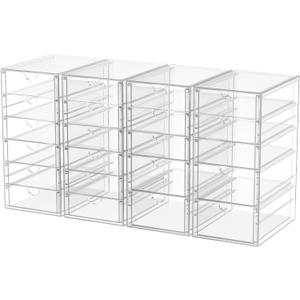 Desk Organizers And Accessories With 22 Drawers, 4 Pack Office Desktop Drawers, Plastic Makeup Organizer Containers Bins With Drawers Desk Organization, Bathroom Organizers Storage Case Box Cube