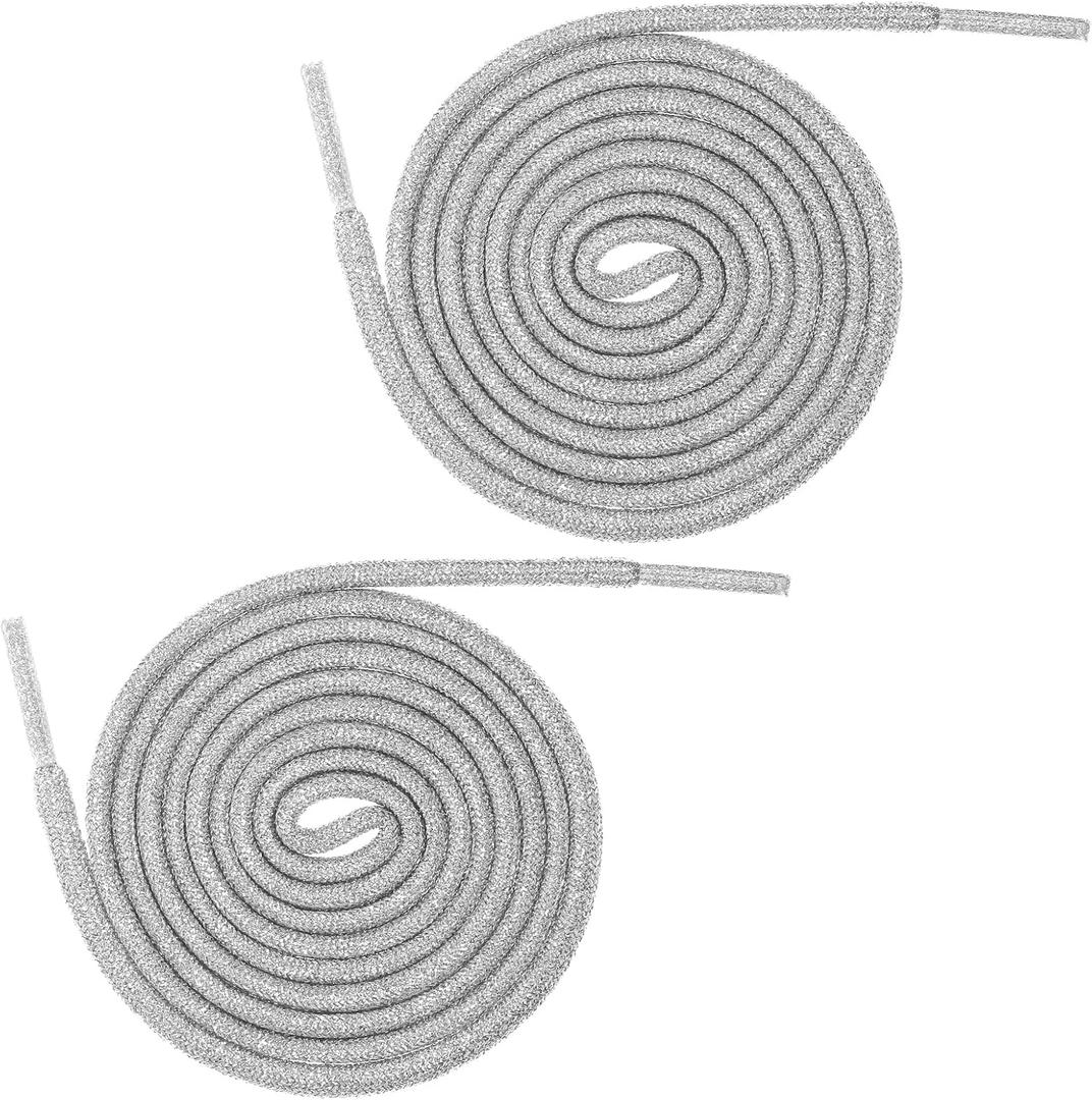 2 Pair Silver Shoe Laces for Womens Sneakers, Glitter Round Shoe Laces, Sparkling Round Shoelaces String for Sneakers Boots Sweatpants Hoodies Accessories (Silver)