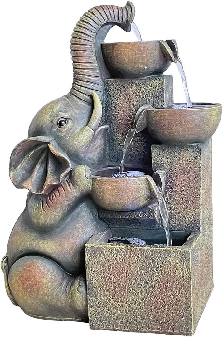 SEINHIJO Outdoor Floor Water Fountain Fengshui Waterfall Modern Decor Gift for Garden Yard Patio LED Lights 15 x 9 x 20 Inch