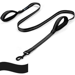 PuppyDoggy Dog Leash for Large Medium Dogs 6Ft x 1" Reflective Stitching With 2 Traffic Padded Handles - Lead Rope for Running Walking Training (All Black 1 Pack)