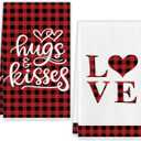 Happy Valentines Day Kitchen Towels Decorative Set Galentines Day Dish Towels Wedding Anniversary Red Heart Decor Happy Valentine's Day Decorations for Home