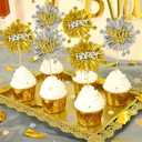 LOLStar 12 PCS Happy Birthday Cake Toppers, Gold and Silver Foil Cupcake Toppers, Glitter Tinsel Cupcake Decor, Food Picks Drink Stirrers Cocktail Toothpicks for Celebrating Party Supplies, Set of 2