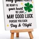 2 x St Patricks Day Decoration - Happy Saint Patricks Day Accessories Decor, Ceramic Irish Blessing Table Desk Sign, Green Lucky Shamrock Home Office Spring Tiered Tray Decor Centerpiece