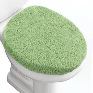 Luxury Soft Microfiber Toilet Lid Cover Machine Washable Solid Toilet Seat Cover 17.5" x 15" Adjustable Rubber Backing Fits Most 16-17.5" L x 14-16" W Round Oblong (Sage Green)