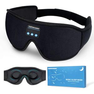 Sleep Headphones, Bluetooth 5.0 Wireless 3D Eye Mask, Lightimetunnel Washable Sleeping Headphones for Side Sleepers With Adjustable Ultra Thin Stereo Speakers Microphone Hands Free for Insomnia Travel (1 Count (Pack of 1), Black)