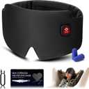 Silk Heated Eye Mask, 2000mAh Large Size Cordless Sleep Mask Warm Eye Compresses Electric Eye Heating Pad for Stye Blepharitis Dry Eyes Sinus Migraine Gifts for Men Woman (Black)