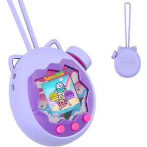 for Tamagotchi Paradise Silicone Case and Knob Cap, Soft Drop-Proof Portable Carrying Protective Case for Tamagotchi Paradise Accessories with Integrated Lanyard (Case Only), Purple