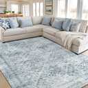 MIULEE 6x9 Vintage Living Room Rug Washable Area Rugs Low Pile Floor Mat for Bedroom Dining Room Non-Slip Stain Resistant Soft Indoor Carpet for Home Decor, Blue