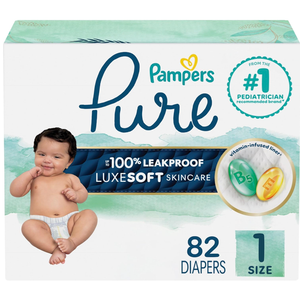 Pampers Pure Protection Baby Diapers, Size 1 (814 lbs), 82 Count, Up to 100% Leakproof, Premium Plantbased Skin Protection, Hypoallergenic Soft Diapers