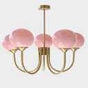 5-Light Pink Glass Ceiling Light Brass Gold Globe Pendant Light Modern Pink Bubble Chandelier Girls Bedroom Chandelier Light Fixture