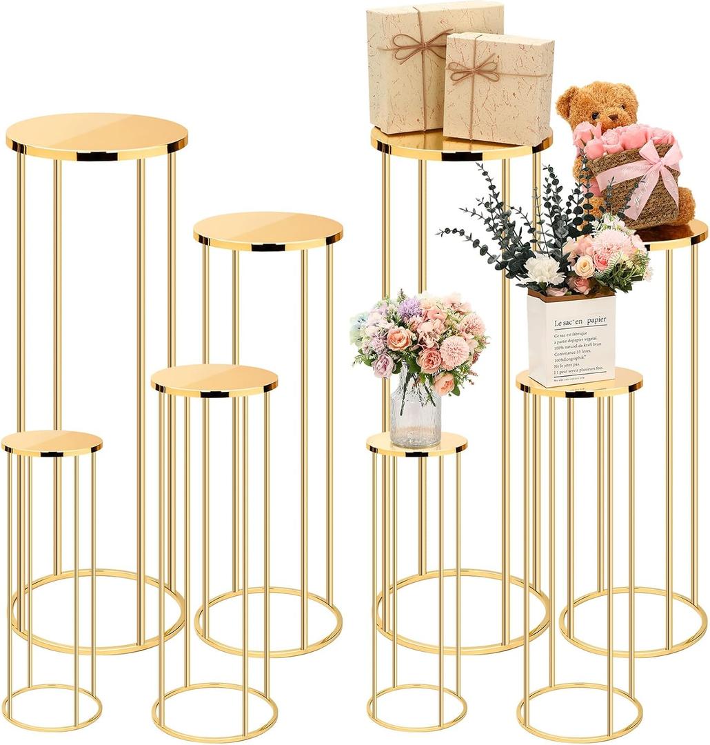 8 Pack Cylinder Pedestal Stands for Party 35.4/ 31.5/ 27.6/ 23.6 Inch Gold Metal Cake Pedestal Stand Table Display Cylinder Holders for Parties Flowers Plant Vases Birthday Backdrop Decoration
