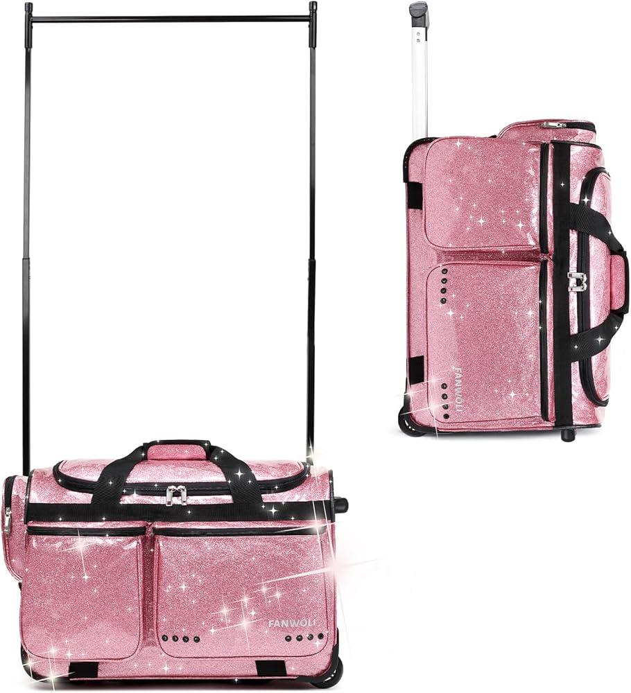 Fanwoli 23" Dance Bag with Garment Rack | Glittering Waterproof Fabric | Shine-Bright Collection | Ideal Competition Rolling Duffle Bag for Dancer Cheerleader Little Princess 