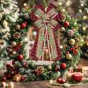 Large Christmas Bow for Wreath, 11.42 inch  20.86 inch Red Black Buffalo Plaid Bow with Truck and Tree Design, Wired Craft Bow for Christmas Tree, Front Door, Holiday Home Dcor