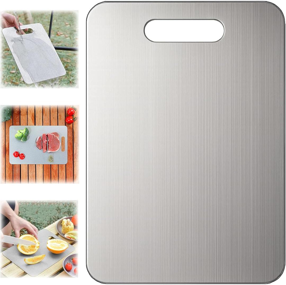 100% Pure Titanium Cutting Board - Food-Grade Titanium Cutting Boards for Kitchen Dishwasher Safe, Double-Sided Easy to Clean Charcuterie Chopping Board Mat for Home and Outdoor Camping (XL)