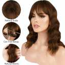 Brown Mix Blonde Bob Wig For Women Heat Resistant Synthetic Shoulder Length Loose Wavy Wig With Bangs Curly Bob Wigs Medium Length 14inch (Brown Mix Blonde Color)