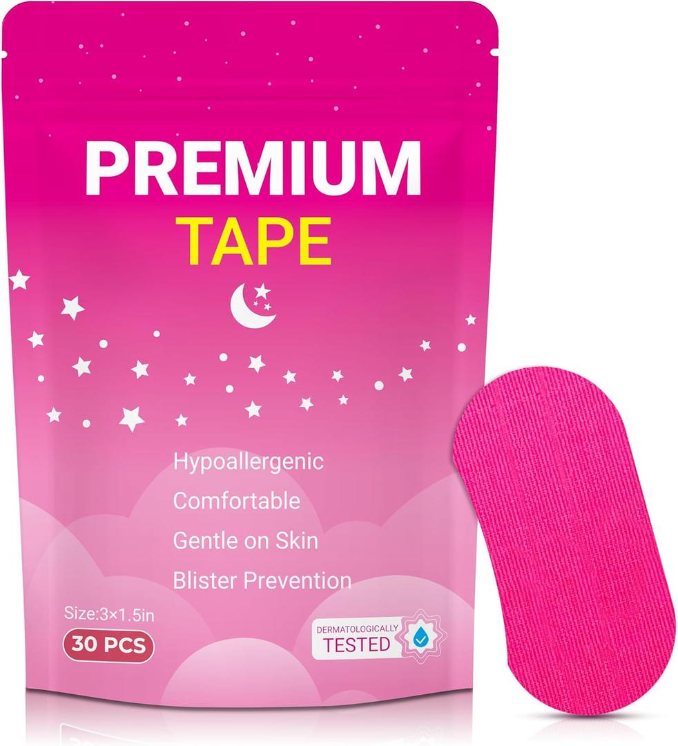 30 Pcs Pink Premium Strip Tapes Hypoallergenic Painless Removal Tape, Strong Adhesive Tape Multi-Functional Suitable for Sleeping, Books, Bowling, Heel