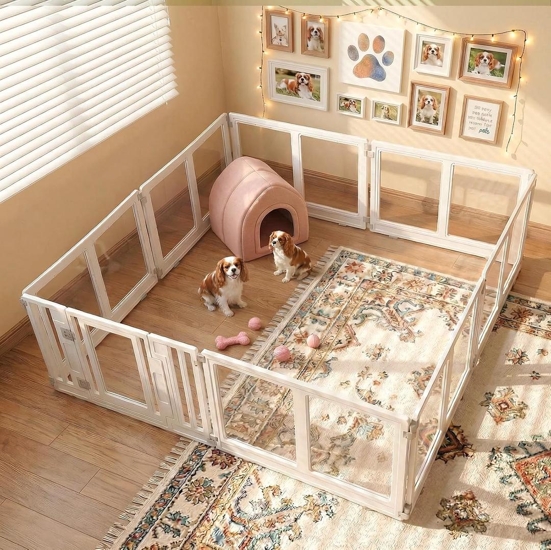 Clear Acrylic Dog Playpen Indoor, Easy Assemble, 2-Door Lock (69.3"x 69.3")