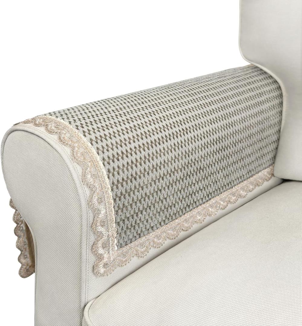 Couch Arm Covers, 2pcs VelvetSofa Arm Covers, Couch Covers, Non-Slip Lace Armrest Covers, Headrest/Backrest Cover, Seat Cover, Slipcover for Pet Armchair Loveseat Recliner Furniture(28"24", Sand)
