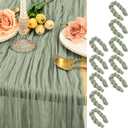 10 Pack Sage Green Cheesecloth Table Runner 12FT, Gauze Table Runner Semi-Sheer 35*142 inch Boho or Rustic Table Decoration, Romatic Wedding Table Runner or Arch Draping for Bridal Shower Banquet