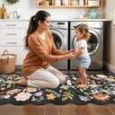 3x12ft Long Hallway Runner Rug - Non Slip Washable Floral Floor Runner for Kitchen Entryway BathroomBoho Low Pile Thin Rubber Backed Scalloped Carpet Runner (Black, 3x12)