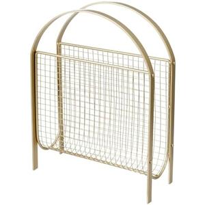 MyGift Mid-Century Design Magazine Rack, Matte Black Tone Metal Mesh Freestanding Magazine Organizer Holder Sling (Brass)