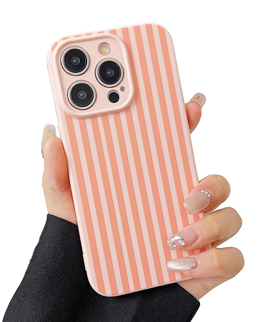 Gihklty Compatible with iPhone 16 Pro Max Case Cute Aesthetic Striped Phone Case for Girls Women,Soft Silicone Shockproof Protective Designed for iPhone 16 Pro Max Case -Pink