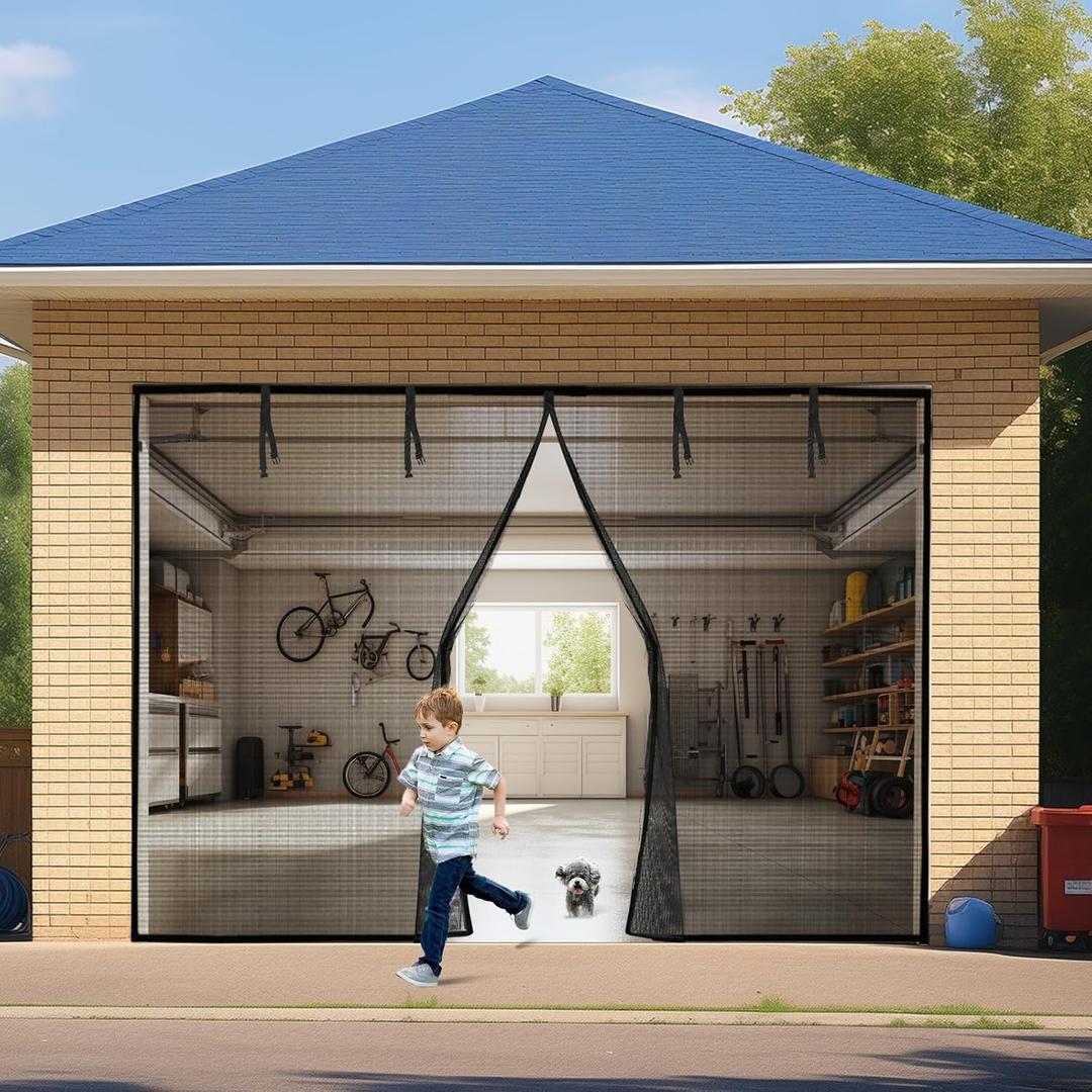 Garage Door Screen 1 Car: 9x8FT Garage Screen Door Retractable Pull Down Magnetic Closure Garage Screen Heavy Duty Weighted Bottom Garage Bug Screen, Hands Free, Anti Annoying Plants and Animal Out (Black)
