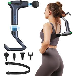 3-in-1 Percussion Massage Gun with Extension Handle, Detachable Muscle Massage Gun Deep Tissue for Back, Neck, Shoulder, Thigh Pain Relief, Portable&Quiet for Travel Gym Office-12 Speeds & 4 Heads