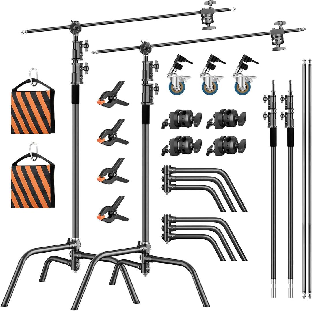 2 Pack Stainless Steel Photography Light Stand 6.9ft/210cm with Holding Arm Sandbag Grip Head Heavy Duty C Stand Sturdy for Photography Studio Video Monolight Softbox Shooting?Black?