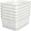 WYT Woven Plastic Storage Baskets, 6 Pack White Weave Bins Organizer, 10.1" x 7.55" x 4.1"