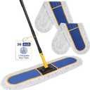 36" Commercial Dust Mop: Heavy Duty Industrial Floor Duster with 2 Cotton Reusable Mop Pads - 59 Inch Long Handle Wet Dry Flat Mops for Floor Cleaning (Blue)