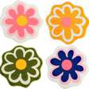 Qunclay 4 Pcs Flower Cute Bath Mat, 15. 8 x 15. 8'' Small Daisy Shaped Washable Bath Rug Non Slip Absorbent Bathroom Mat Funky Floral Toilet Rug Cute Bathroom Bedroom Flower Carpet for Women, 4 Colors