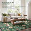 Moynesa Area Rugs 9x12 Green Vintage Home Decor, Modern Cottage Farmhouse Aesthetic Floral Bird Medallion Carpet for for Living Room Bedroom Dining Room,Non-Slip Washable Floor Protection