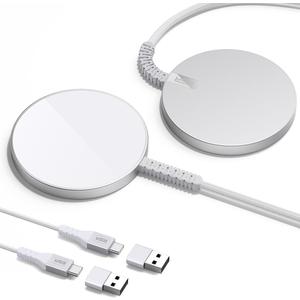 ESR for MagSafe Charger, 2 Pack Wireless Charger for iPhone 17/16/15/14/13/12,AirPods 4/3/Pro 2/Pro, Galaxy S25 Strong Magnetic Lock,Reinforced Braided Nylon A/C Cable, Silver