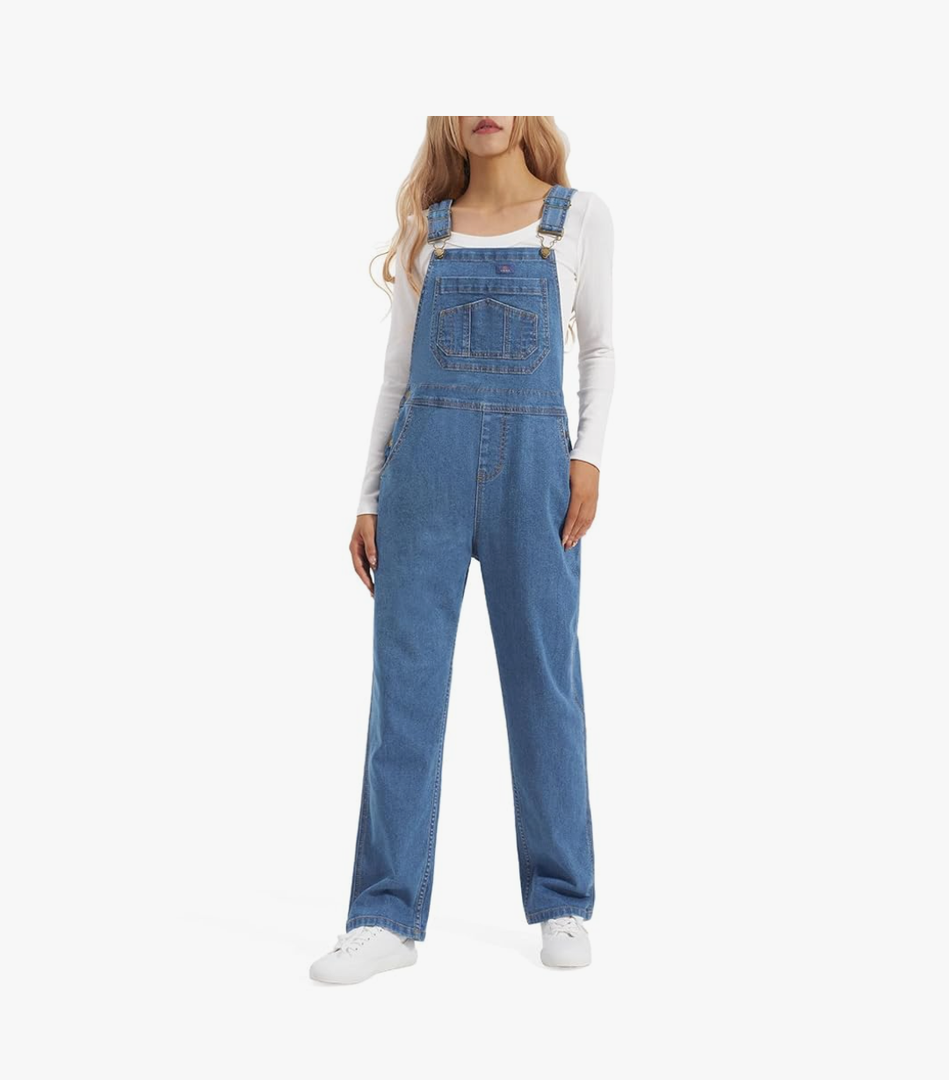 HISEA Women's Stretch Denim Bib Overalls, Women Relaxed Fit Casual Straight Leg Jean Overall with Adjustable Strap and Pocket, M