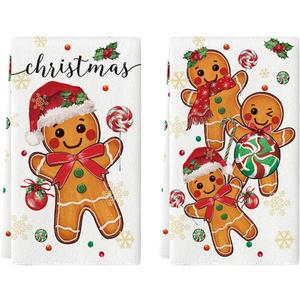Artoid Mode Gingerbread Candy Christmas Kitchen Towels Dish Towels, 18x26 Inch Holiday Holly Xmas Ball Winter Decoration Hand Towels Set of 2 (Beige)